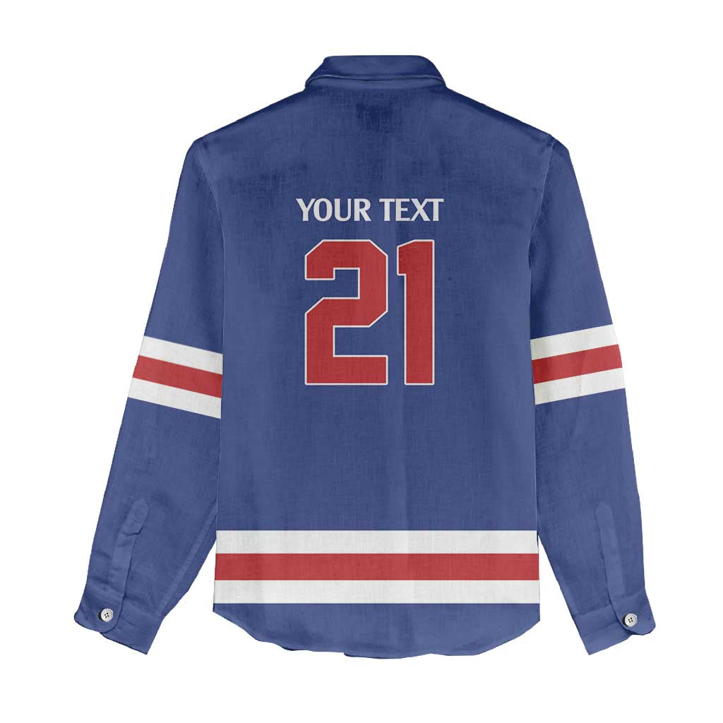Custom United States Hockey 1980-2026 Gold Medal Women Casual Shirt Embroidery Effect Blue Style