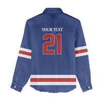 Custom United States Hockey 1980-2026 Gold Medal Women Casual Shirt Embroidery Effect Blue Style