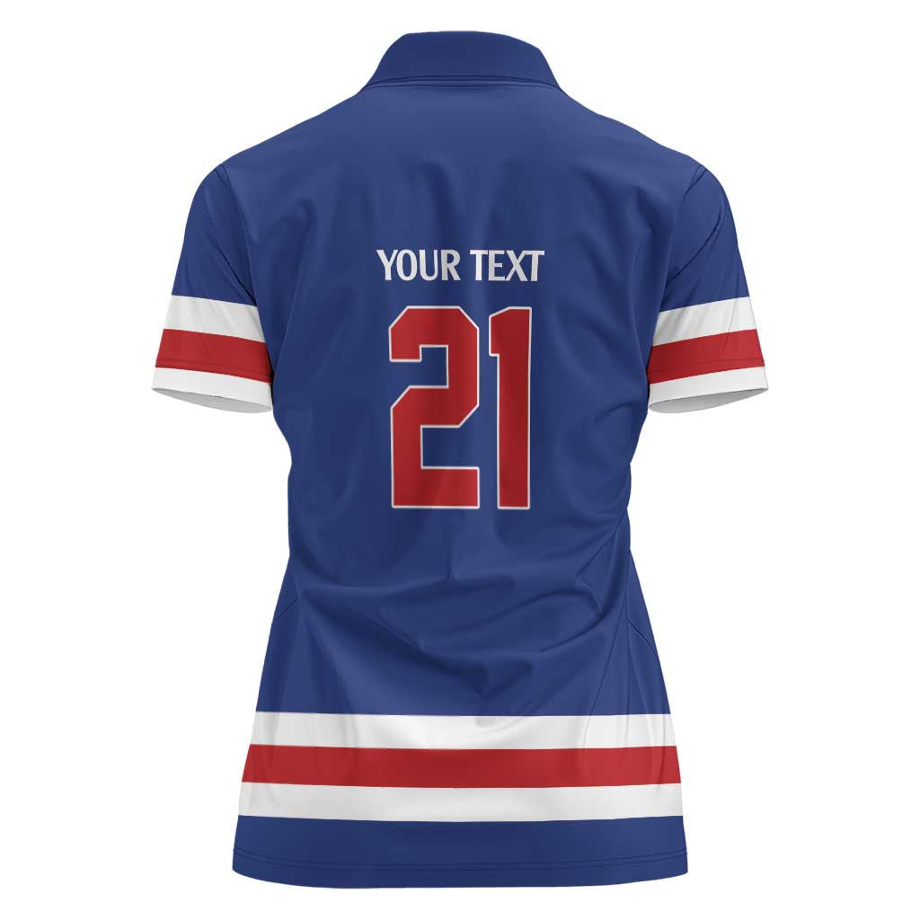 Custom United States Hockey 1980-2026 Gold Medal Women Polo Shirt Embroidery Effect Blue Style