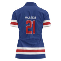 Custom United States Hockey 1980-2026 Gold Medal Women Polo Shirt Embroidery Effect Blue Style
