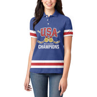 Custom United States Hockey 1980-2026 Gold Medal Women Polo Shirt Embroidery Effect Blue Style
