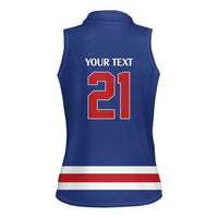 Custom United States Hockey 1980-2026 Gold Medal Women Sleeveless Polo Shirt Embroidery Effect Blue Style