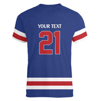 Custom United States Hockey 1980-2026 Gold Medal Women V-Neck T-Shirt Embroidery Effect Blue Style
