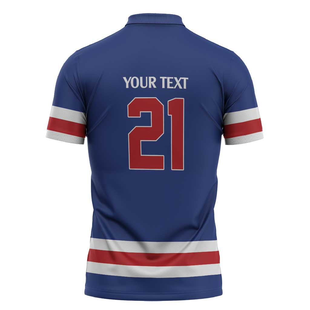 Custom United States Hockey 1980-2026 Gold Medal Zipper Polo Shirt Embroidery Effect Blue Style