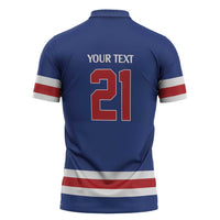 Custom United States Hockey 1980-2026 Gold Medal Zipper Polo Shirt Embroidery Effect Blue Style