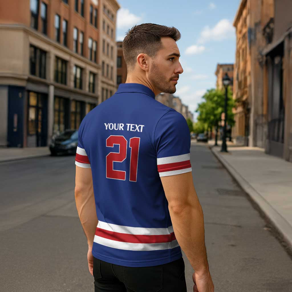 Custom United States Hockey 1980-2026 Gold Medal Zipper Polo Shirt Embroidery Effect Blue Style