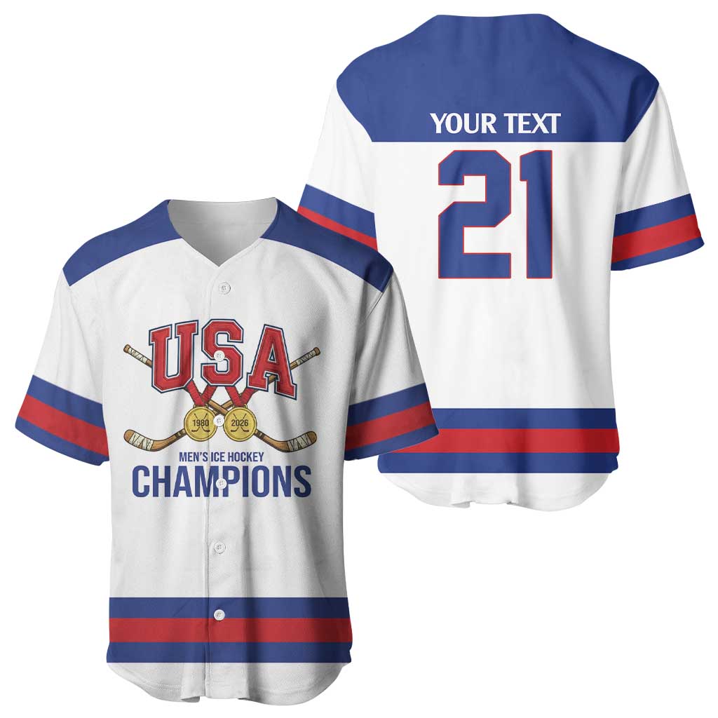 Custom United States Hockey 1980-2026 Gold Medal Baseball Jersey Embroidery Effect White Style