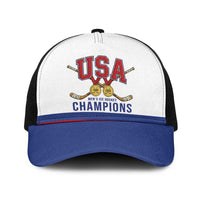 United States Hockey 1980-2026 Gold Medal Baseball Net Cap Embroidery Effect White Style