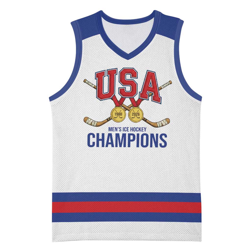Custom United States Hockey 1980-2026 Gold Medal Basketball Jersey Embroidery Effect White Style