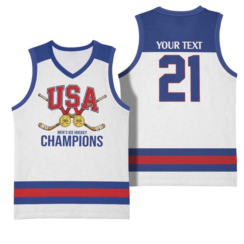 Custom United States Hockey 1980-2026 Gold Medal Basketball Jersey Embroidery Effect White Style