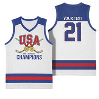 Custom United States Hockey 1980-2026 Gold Medal Basketball Jersey Embroidery Effect White Style