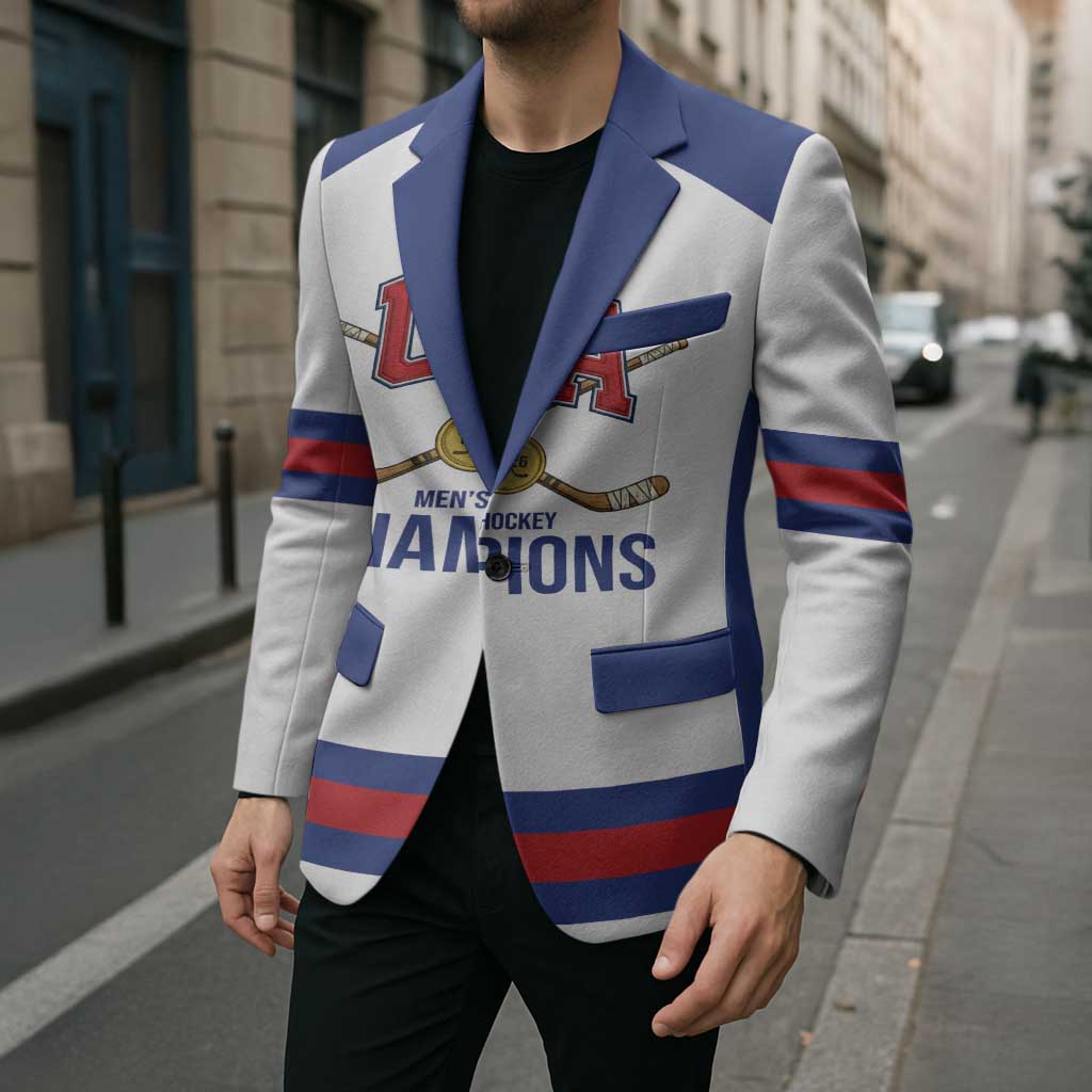Custom United States Hockey 1980-2026 Gold Medal Blazer Embroidery Effect White Style