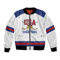 Custom United States Hockey 1980-2026 Gold Medal Bomber Jacket Embroidery Effect White Style