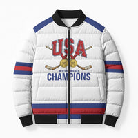 Custom United States Hockey 1980-2026 Gold Medal Bomber Puffer Jacket Embroidery Effect White Style
