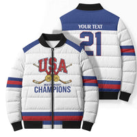 Custom United States Hockey 1980-2026 Gold Medal Bomber Puffer Jacket Embroidery Effect White Style