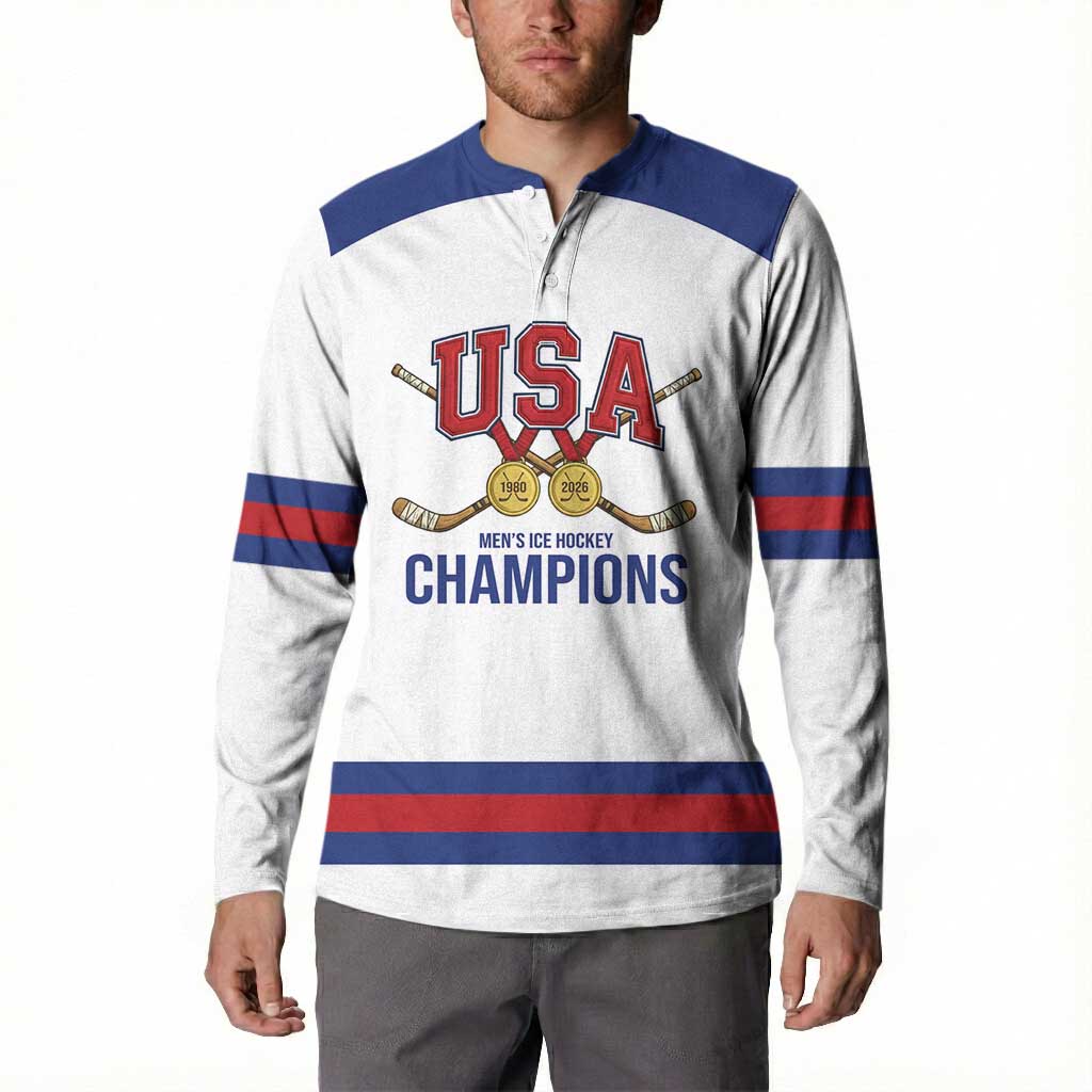 Custom United States Hockey 1980-2026 Gold Medal Button Sweatshirt Embroidery Effect White Style