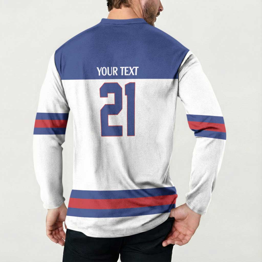 Custom United States Hockey 1980-2026 Gold Medal Button Sweatshirt Embroidery Effect White Style