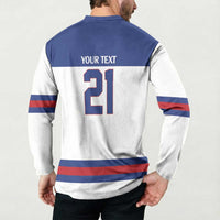 Custom United States Hockey 1980-2026 Gold Medal Button Sweatshirt Embroidery Effect White Style