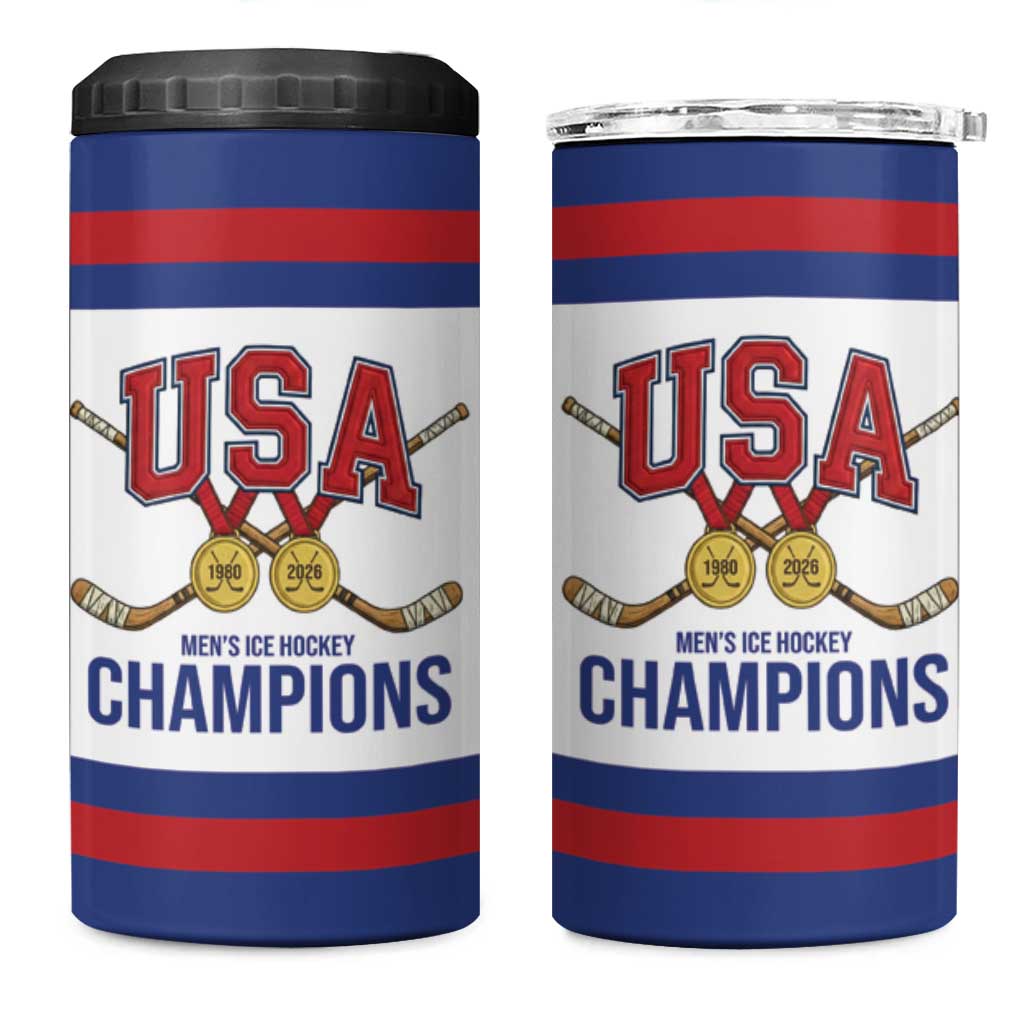 United States Hockey 1980-2026 Gold Medal 4 in 1 Can Cooler Tumbler Embroidery Effect White Style