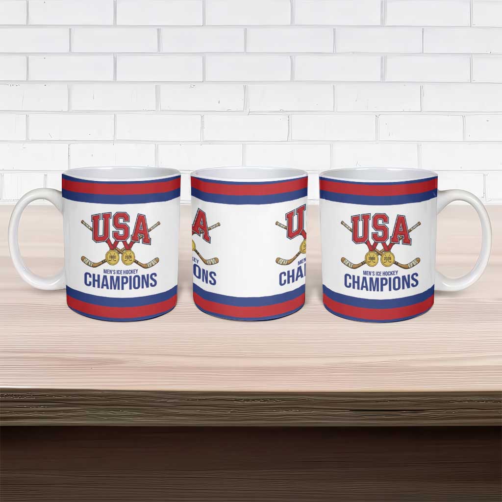 United States Hockey 1980-2026 Gold Medal Ceramic Mug Embroidery Effect White Style