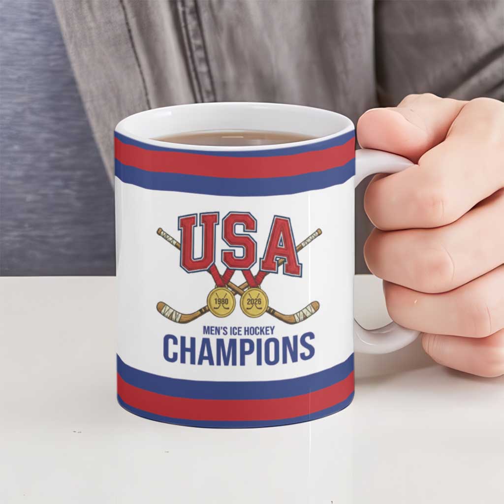 United States Hockey 1980-2026 Gold Medal Ceramic Mug Embroidery Effect White Style