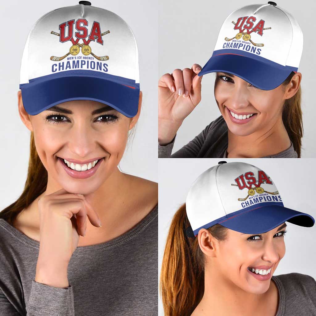 United States Hockey 1980-2026 Gold Medal Classic Cap Embroidery Effect White Style