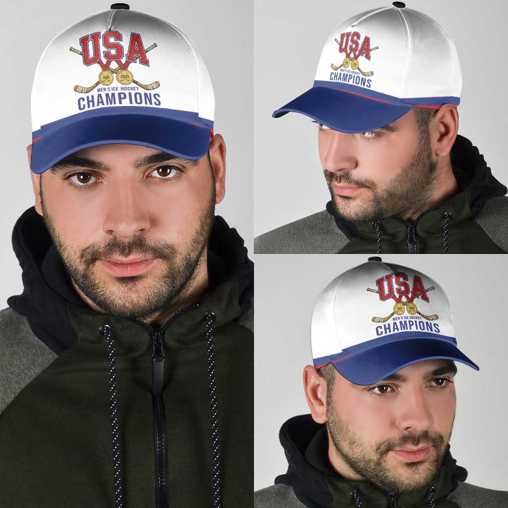 United States Hockey 1980-2026 Gold Medal Classic Cap Embroidery Effect White Style