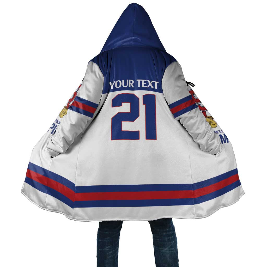 Custom United States Hockey 1980-2026 Gold Medal Cloak Embroidery Effect White Style