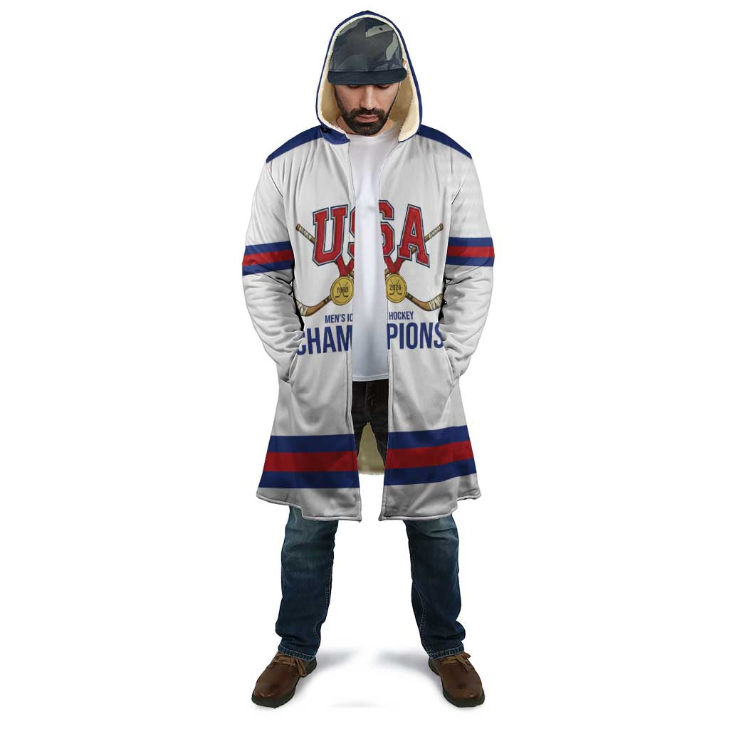 Custom United States Hockey 1980-2026 Gold Medal Cloak Embroidery Effect White Style