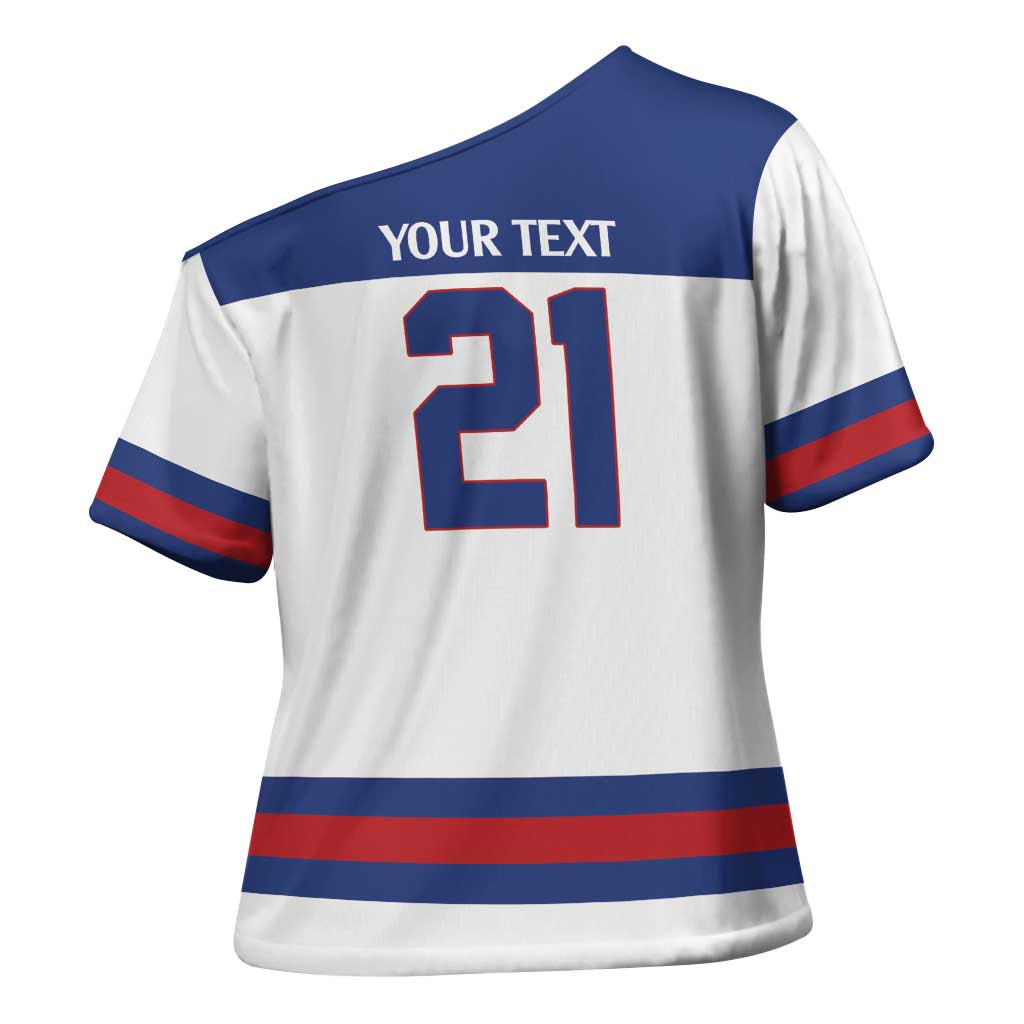 Custom United States Hockey 1980-2026 Gold Medal Cross Shoulder Shirt Embroidery Effect White Style