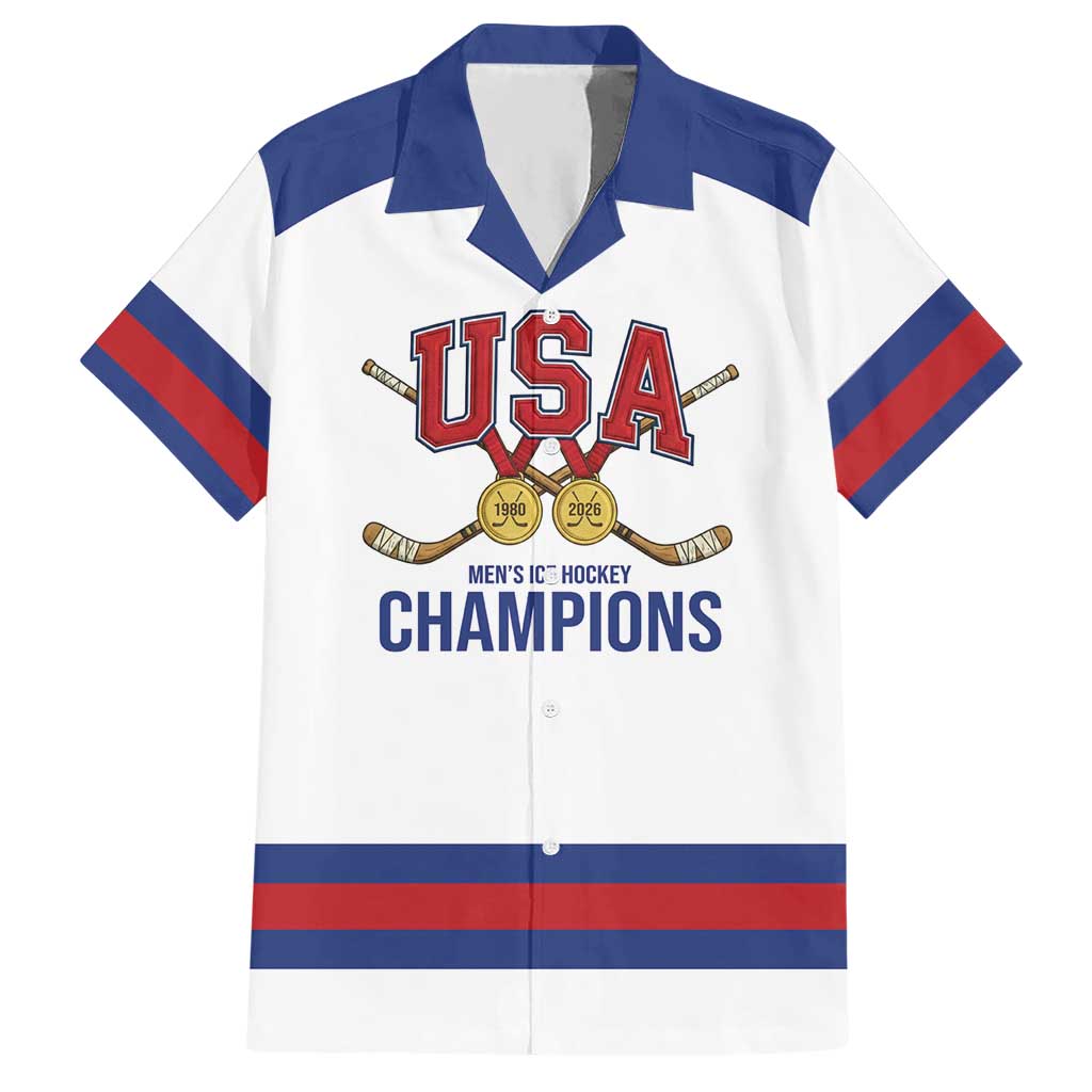 Custom United States Hockey 1980-2026 Gold Medal Hawaiian Shirt Embroidery Effect White Style
