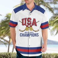 Custom United States Hockey 1980-2026 Gold Medal Hawaiian Shirt Embroidery Effect White Style
