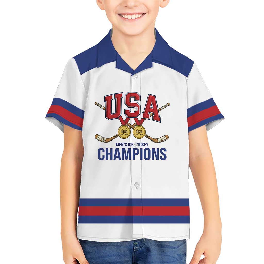 Custom United States Hockey 1980-2026 Gold Medal Hawaiian Shirt Embroidery Effect White Style