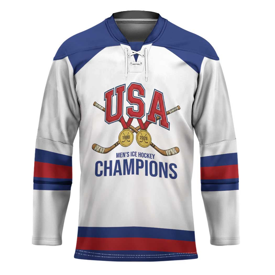 Custom United States Hockey 1980-2026 Gold Medal Hockey Jersey Embroidery Effect White Style