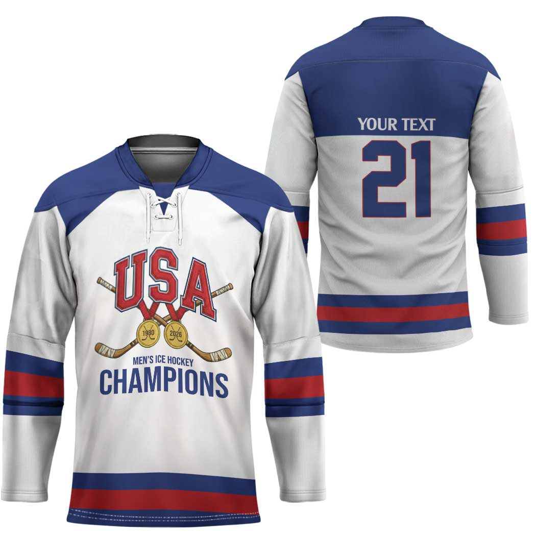 Custom United States Hockey 1980-2026 Gold Medal Hockey Jersey Embroidery Effect White Style