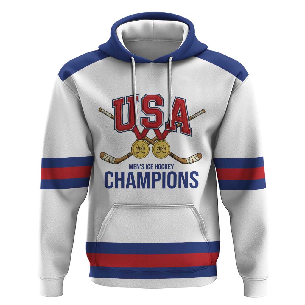Custom United States Hockey 1980-2026 Gold Medal Hoodie Embroidery Effect White Style