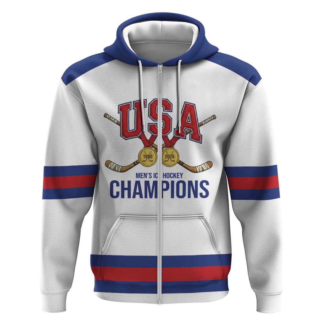 Custom United States Hockey 1980-2026 Gold Medal Hoodie Embroidery Effect White Style