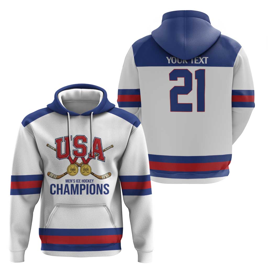 Custom United States Hockey 1980-2026 Gold Medal Hoodie Embroidery Effect White Style
