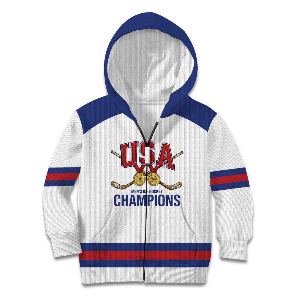 Custom United States Hockey 1980-2026 Gold Medal Kid Hoodie Embroidery Effect White Style