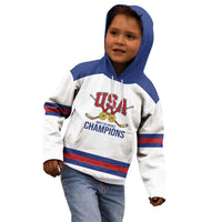 Custom United States Hockey 1980-2026 Gold Medal Kid Hoodie Embroidery Effect White Style