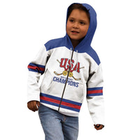 Custom United States Hockey 1980-2026 Gold Medal Kid Hoodie Embroidery Effect White Style
