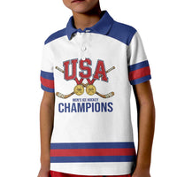 Custom United States Hockey 1980-2026 Gold Medal Kid Polo Shirt Embroidery Effect White Style