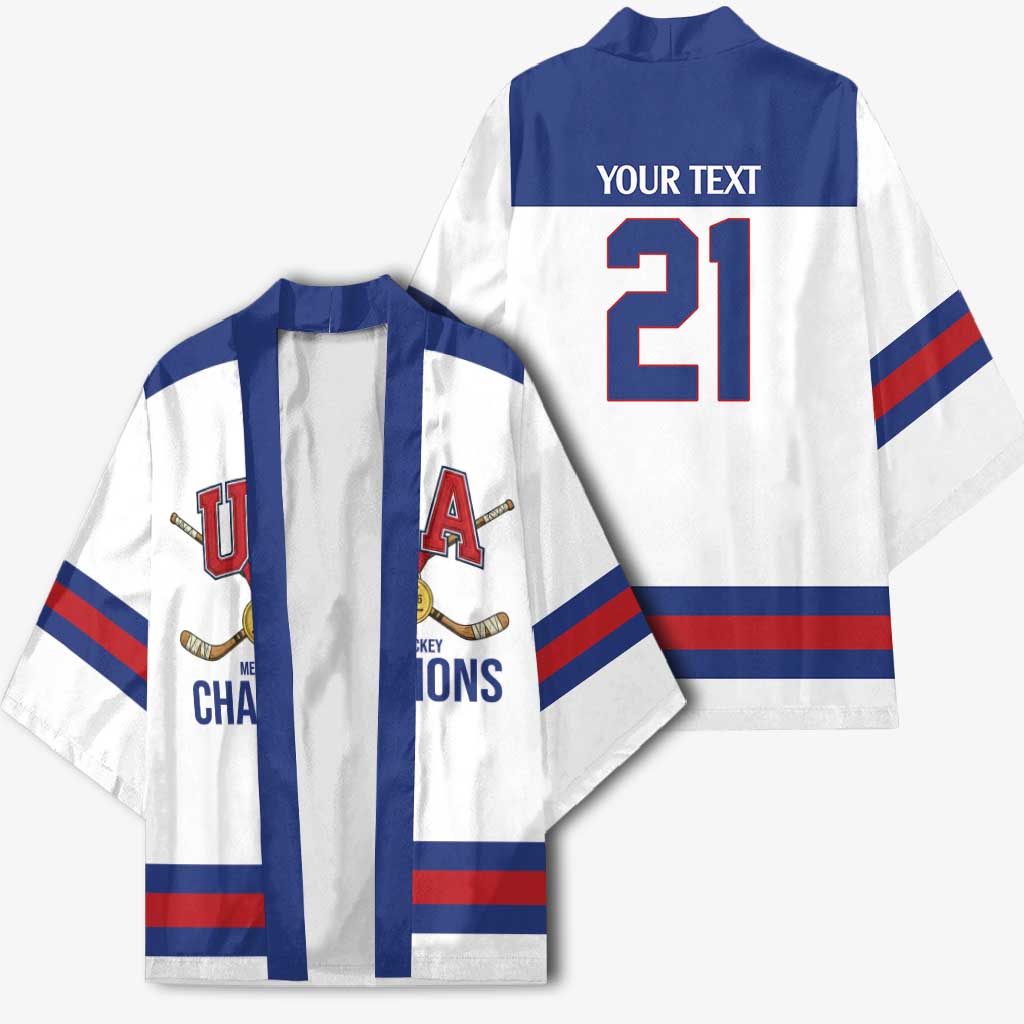Custom United States Hockey 1980-2026 Gold Medal Kimono Embroidery Effect White Style