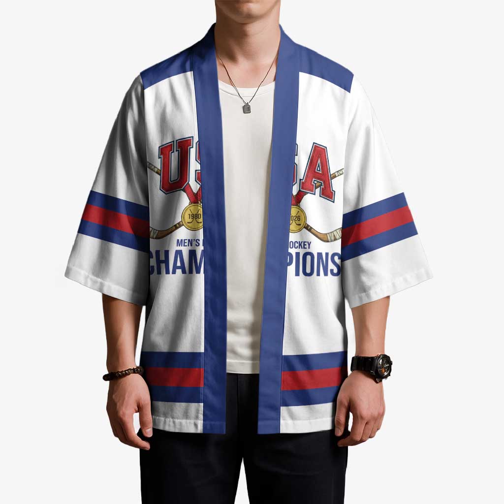 Custom United States Hockey 1980-2026 Gold Medal Kimono Embroidery Effect White Style