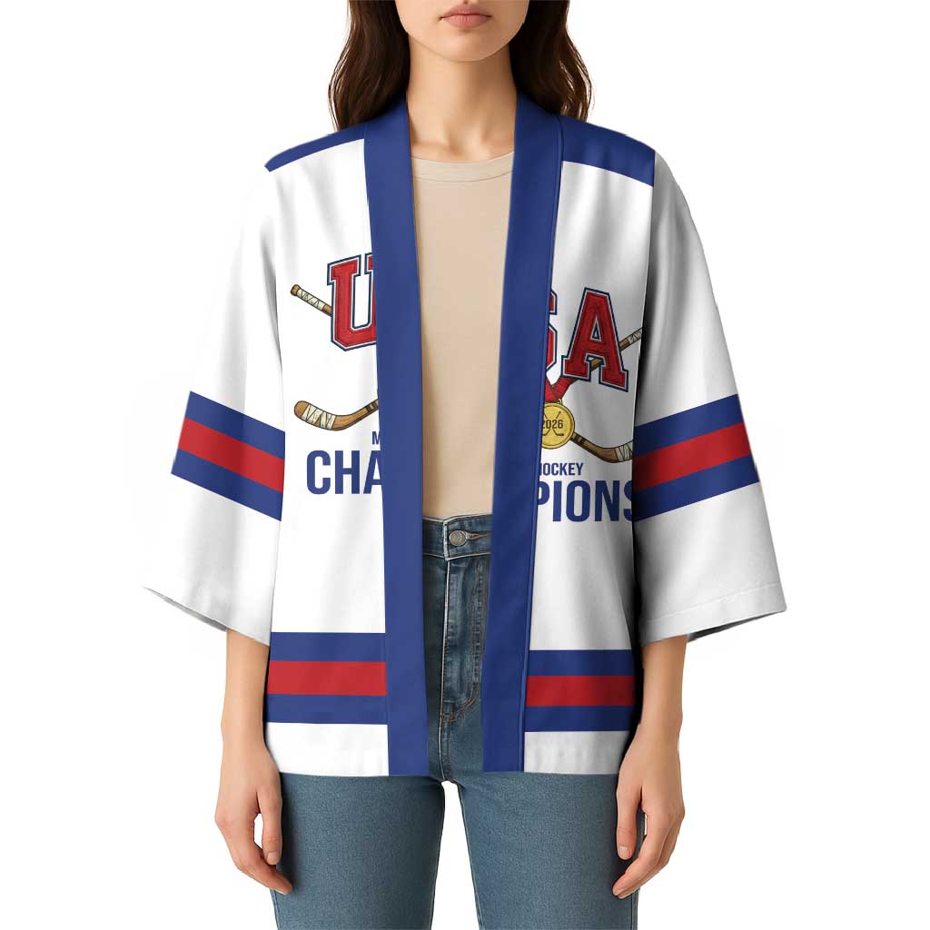 Custom United States Hockey 1980-2026 Gold Medal Kimono Embroidery Effect White Style