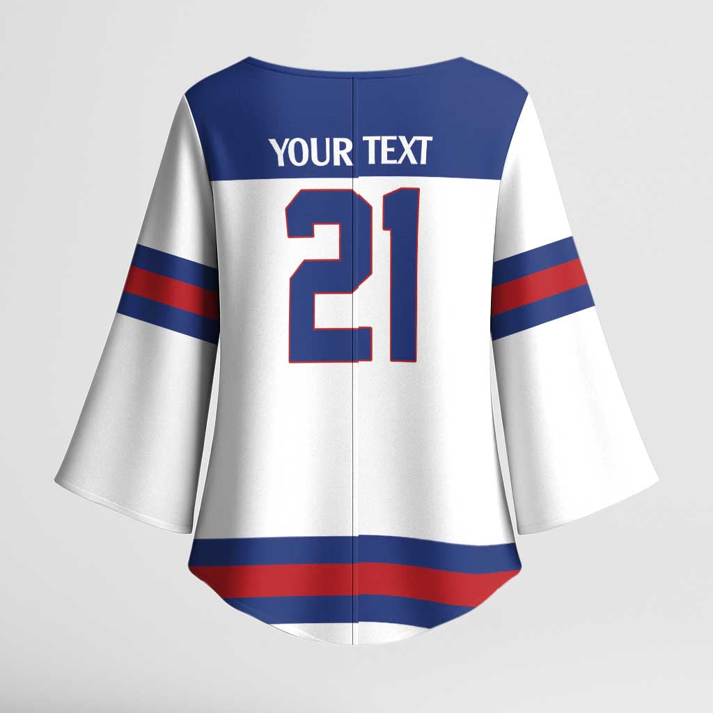 Custom United States Hockey 1980-2026 Gold Medal Kimono Sleeve Blouse Embroidery Effect White Style