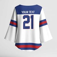 Custom United States Hockey 1980-2026 Gold Medal Kimono Sleeve Blouse Embroidery Effect White Style