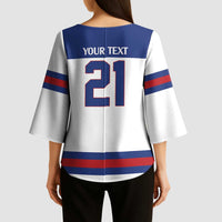 Custom United States Hockey 1980-2026 Gold Medal Kimono Sleeve Blouse Embroidery Effect White Style