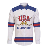 Custom United States Hockey 1980-2026 Gold Medal Long Sleeve Button Shirt Embroidery Effect White Style