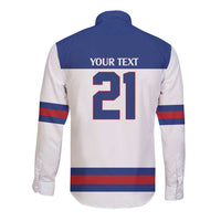 Custom United States Hockey 1980-2026 Gold Medal Long Sleeve Button Shirt Embroidery Effect White Style